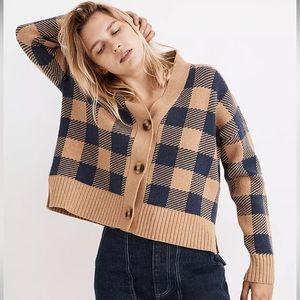 Madewell Bayberry Cardigan Sweater in Buffalo Check - Size Medium